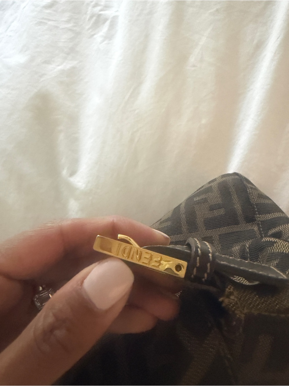 Fendi Brown & Black Zucca Shoulder Bag with Gold Buckle - Picture 4 of 4